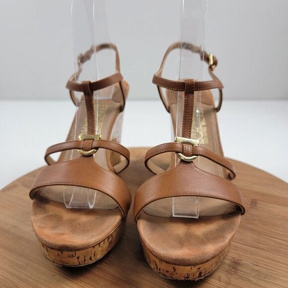 Salvatore Ferragamo Platform Cork Wedges Brown Leather Sandals Size 8.5 B Italy - Picture 3 of 16